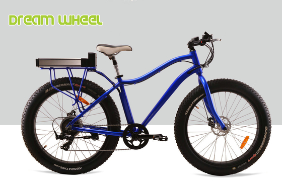 China Blue Electric Fat Tire Beach Cruiser Bikes Shimano 6 Speed Snow Road supplier