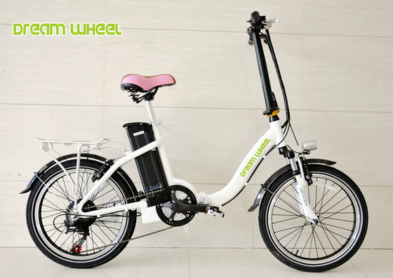 China 25km/h Electric Folding Bike 20 Inch Wheels , Ladies Fold Up Electric Bike With Shimano Derailleur supplier