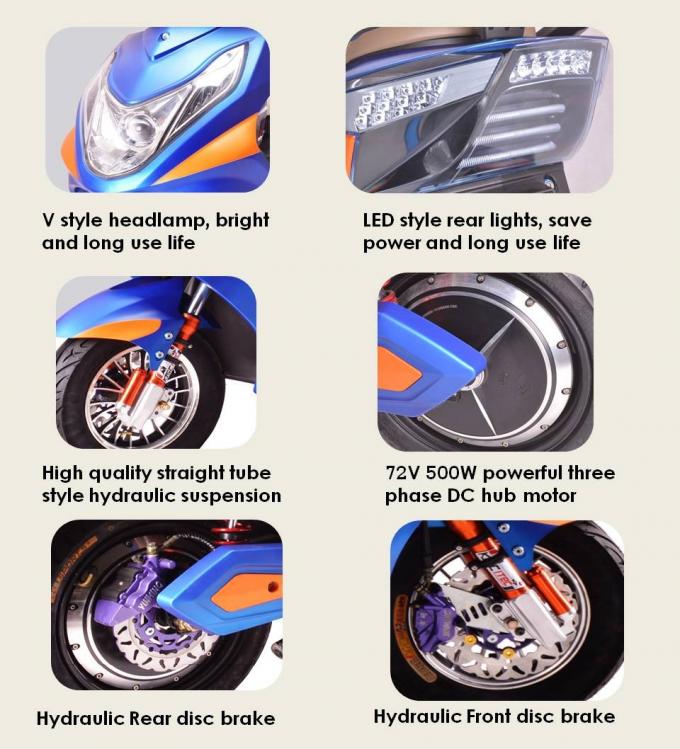 Powerful Two Wheeler Pedal Assisted Electric Scooter 72V 500W 20Ah