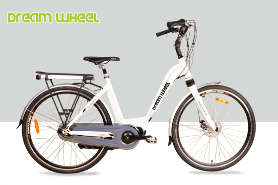 China White 36V 250W Electric Urban Bike , 700C Electric Town Bikes Middle Motor supplier